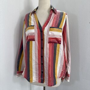 Express Shirt Womens‎ M Slim Strips Button Down Blouse